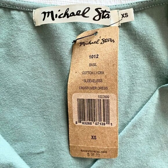 NWT MICHAEL STARS SAGE BASIL BLUE SLEEVELESS CROSSOVER FAUX WRAP MIDI DRESS - XS - Picture 6 of 9